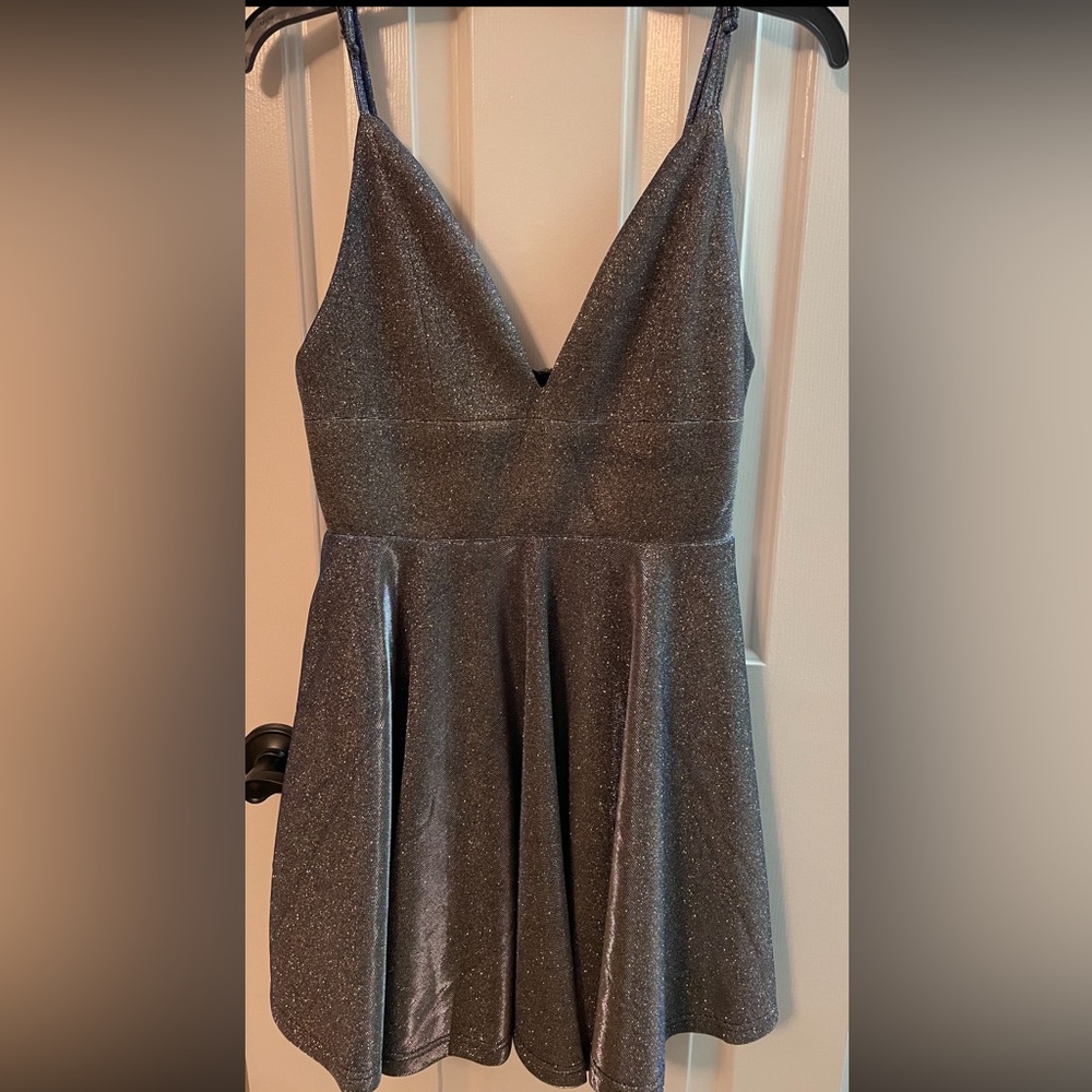 Glitter Grey Mini V-Neck Formal Dress
